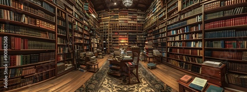 The Knowledge Vault. A vast library with numerous shelves filled with books concept photo