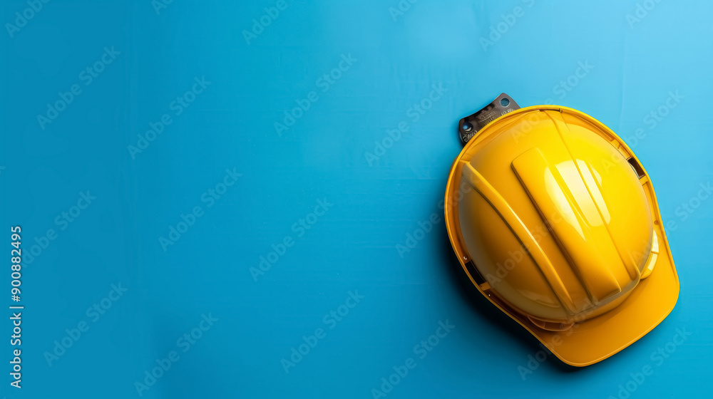 © HaiderLion - yellow safety helmet on blue background for construction and industrial work © HaiderLion - yellow safety helmet on blue background for construction and industrial work