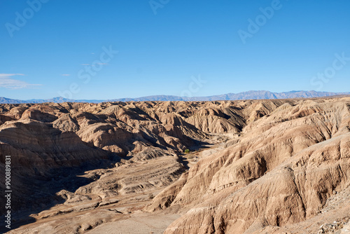 The rugged erosional terrain at the Ocotillo Wells California State OHV Recreational Park.