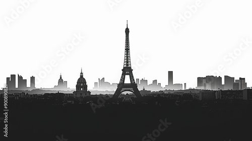 Eiffel Tower iconic landmark and Paris old roofs from above, Paris France photo