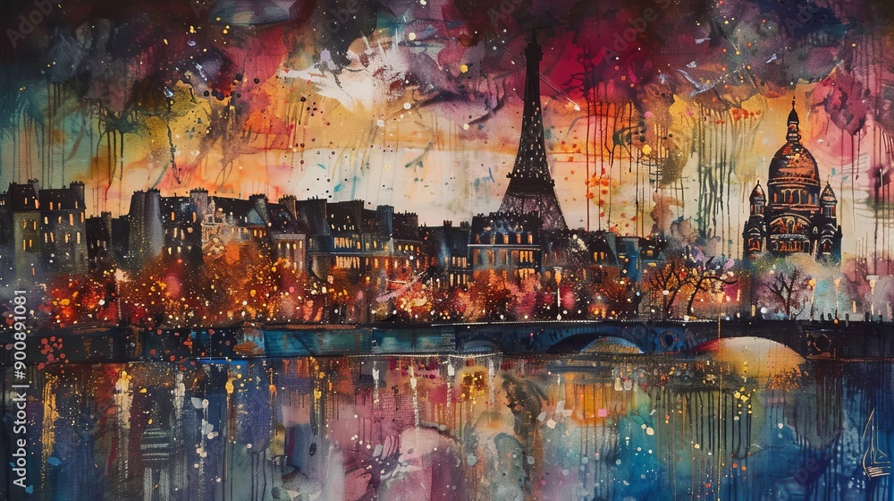 Obraz premium Eiffel Tower iconic landmark and Paris old roofs from above, Paris France