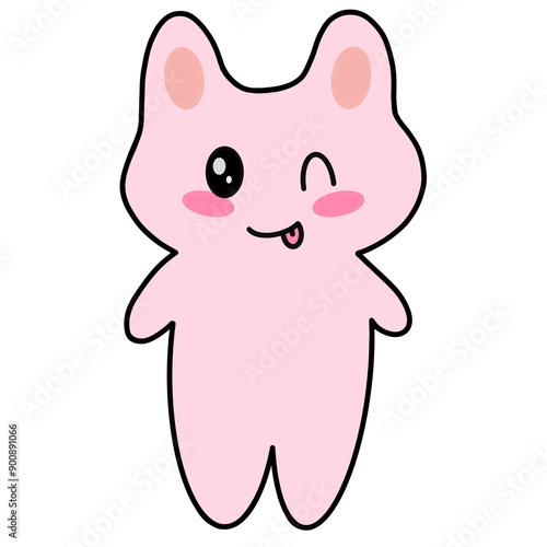 Winking Eyes Pink Bunny Cartoon Character 
