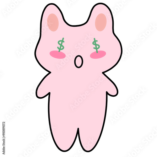 Money Face Pink Bunny Cartoon Character 