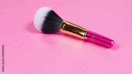 Close-Up Photograph of a Makeup Brush on Pink Background