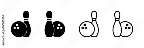 Bowling game Pin Icon vector isolated on white background. Bowling icon, ball and pin
