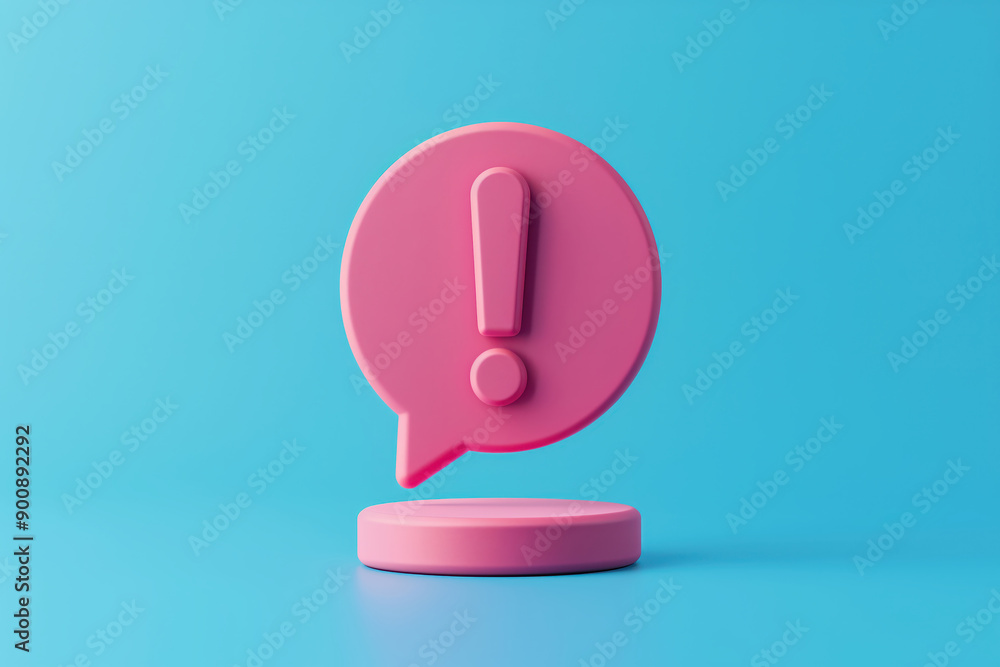 Pink Exclamation Mark in Circle Speech Bubble on Blue Background Pink Exclamation Mark in Circle Speech Bubble on Blue Background