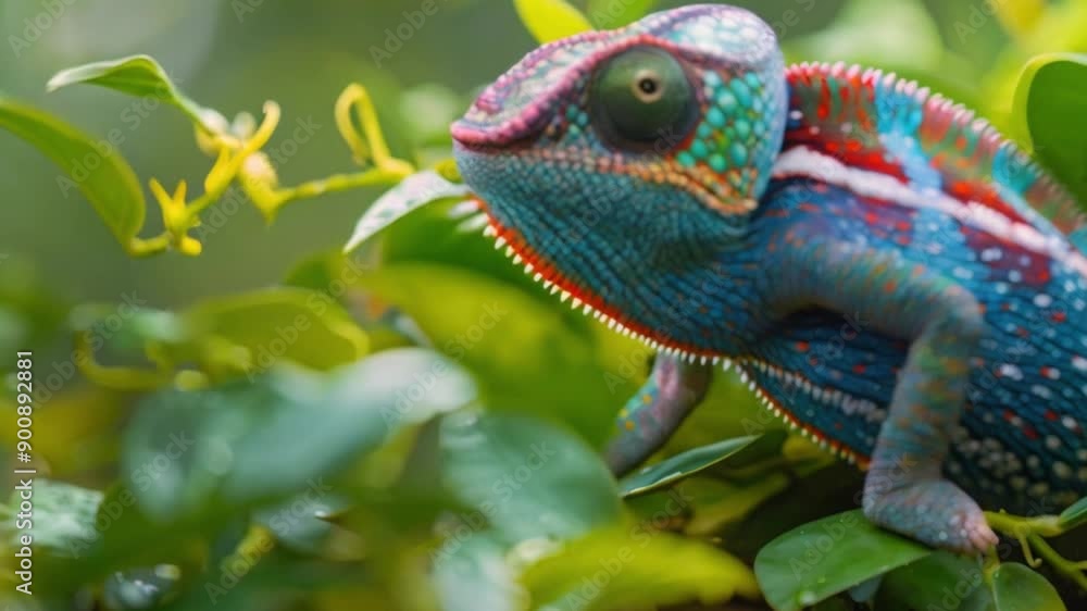 a very beautiful chameleon on the leaves of the footage a very beautiful chameleon on the leaves of the footage