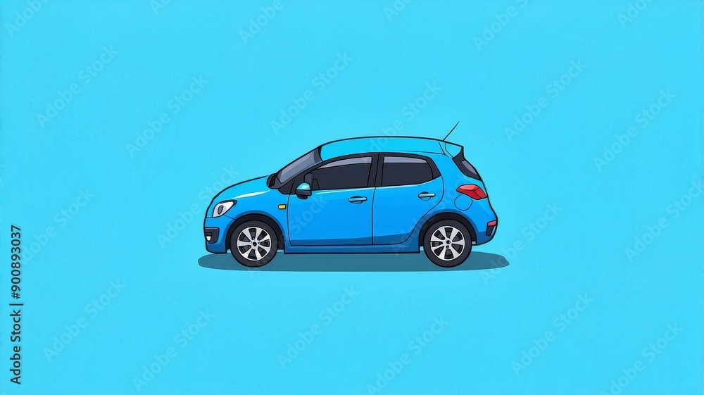 Obraz premium Blue Hatchback Car Illustration on Blue Background for Automotive Designs and Advertisements