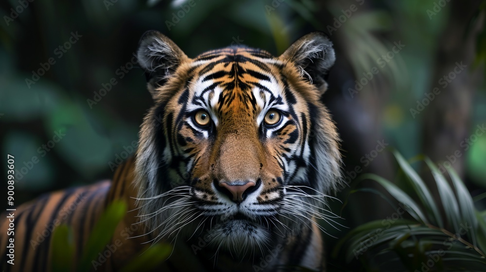 Angry tiger, Sumatran tiger animal and his portrait Angry tiger, Sumatran tiger animal and his portrait
