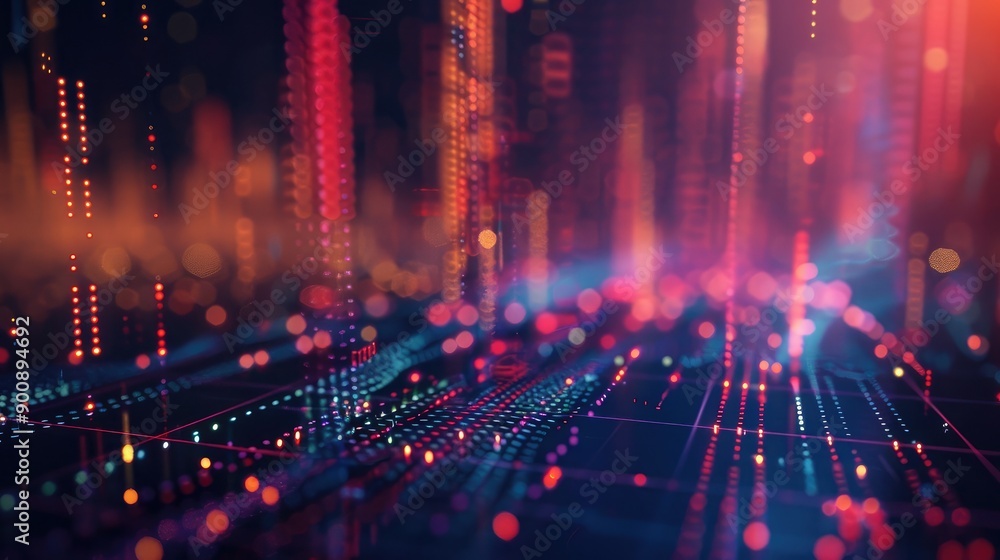 Obraz premium A digital graph with Bitcoin symbols, representing cryptocurrency market trends.