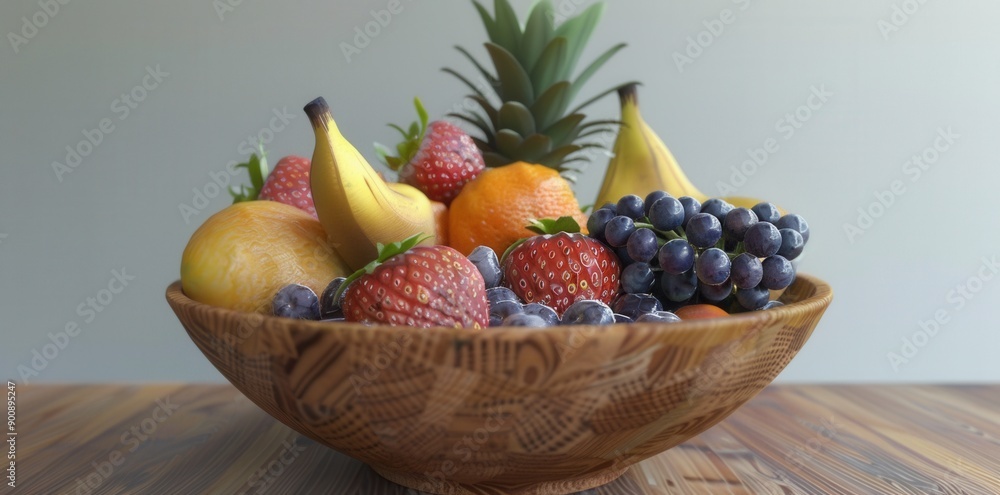 Colorful Bowl of Fresh Fruits. High Detailed Fruit Bowl Colorful Bowl of Fresh Fruits. High Detailed Fruit Bowl