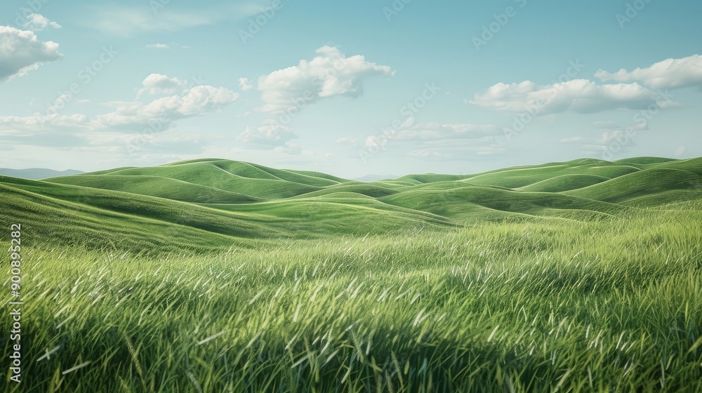 A grass field with rolling hills in the background, creating a sense of depth and vastness A grass field with rolling hills in the background, creating a sense of depth and vastness