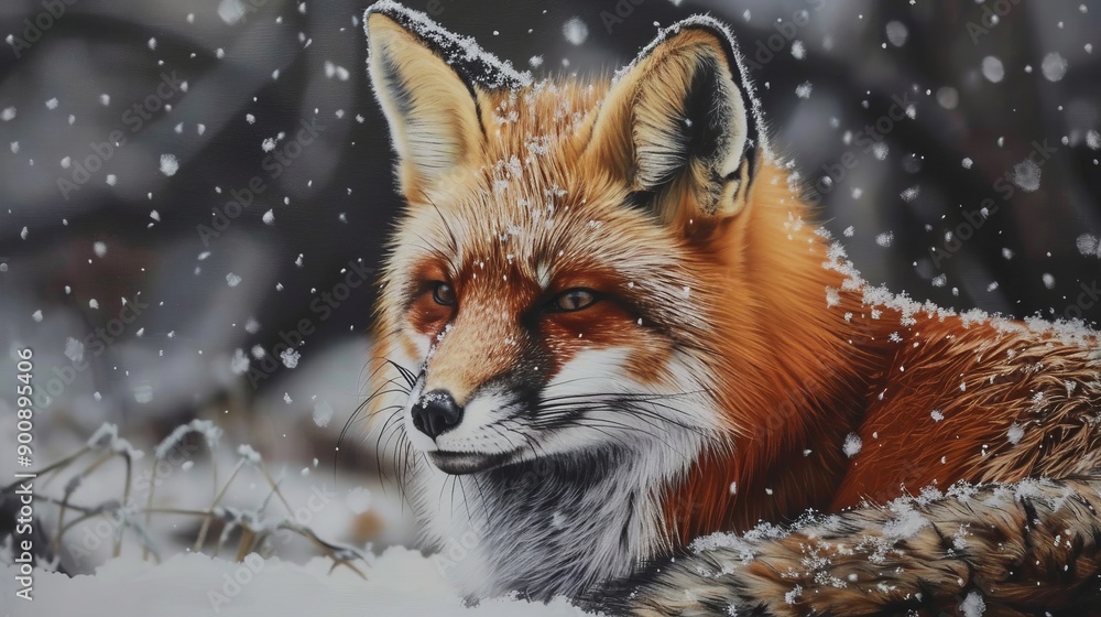 Fototapeta premium Close up wild fox on mossy rock. Natural forest habitat with beast of prey.