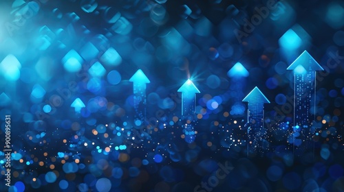 Dynamic Graphical Representation of Growth With Blue Hues and Upward Arrows Amidst Shimmering Background. Generative AI