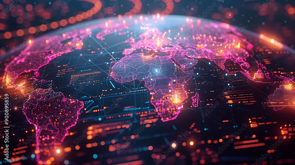 Digital globe with glowing lines and dots representing global connectivity. Digital globe with glowing lines and dots representing global connectivity.
