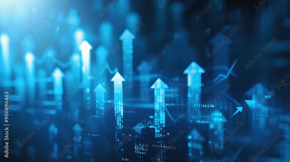 Obraz premium Visual Representation of Increasing Data Trends in Financial Markets With Upward Arrows. Generative AI