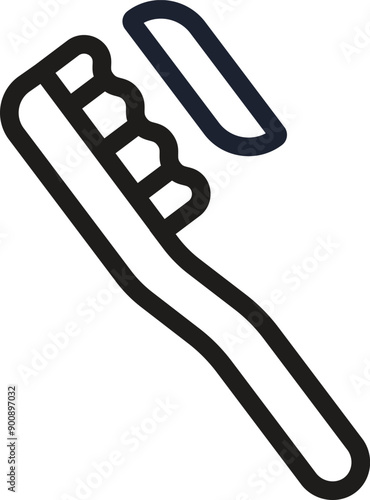 Toothbrush with toothpaste, dental care. Editable stroke, vector icon. EPS 10