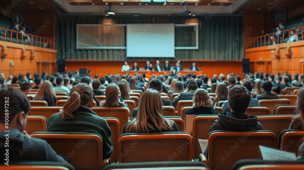 A large university lecture hall filled with students listening to the chalkboard presentation A large university lecture hall filled with students listening to the chalkboard presentation
