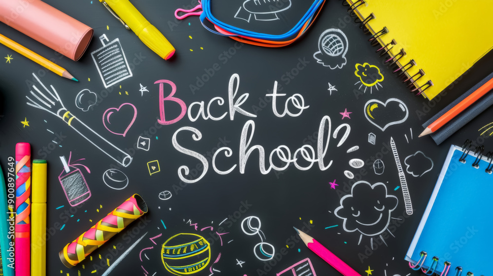 Naklejka premium Back to School Doodles on Blackboard
