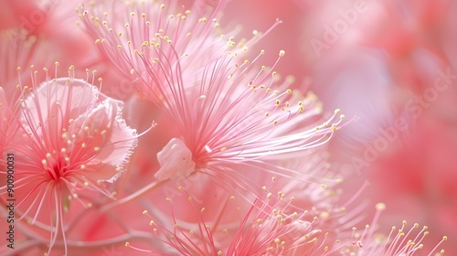 Close up of a pink persian silk tree or mimosa tree flower. 