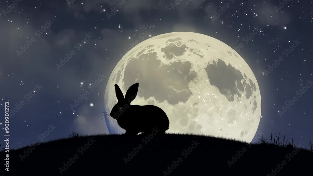 Silhouette of Rabbit Against Full Moon Night Sky with Ai generated.
Silhouette of Rabbit Against Full Moon Night Sky with Ai generated.