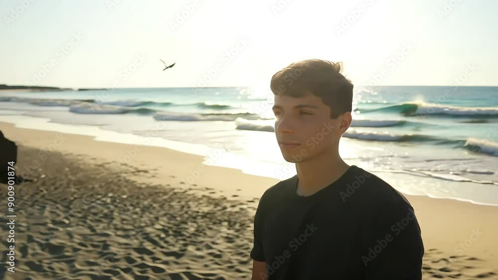 Young Man Contemplating on Sandy Beach with Ai generated.
Young Man Contemplating on Sandy Beach with Ai generated.