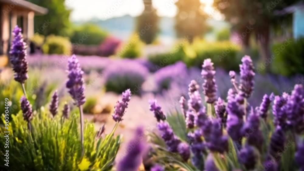 Lavender field in full bloom at sunset with beautiful purple flowers and scenic background. Nature concept Lavender field in full bloom at sunset with beautiful purple flowers and scenic background. Nature concept