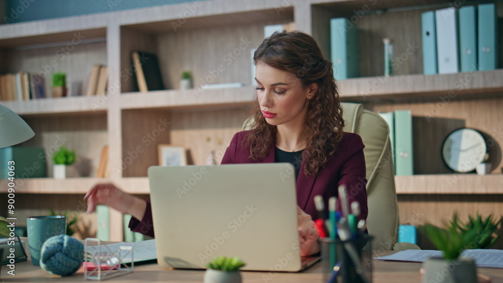 Fototapeta premium Pensive lawyer working office solving problem. Corporate manager looking papers