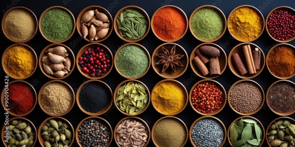 Aromatic Spices and Herbs in Bowls Aromatic Spices and Herbs in Bowls