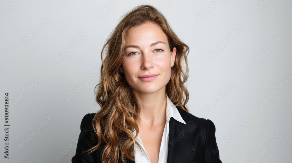 Confident businesswoman with hands on hips and smile, professional woman in business suit showing authority and confidence Confident businesswoman with hands on hips and smile, professional woman in business suit showing authority and confidence