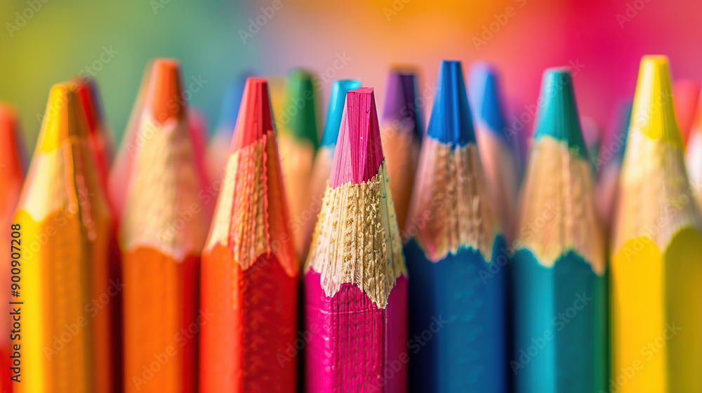 Colorful pencils in focus on a blurred background in a close-up shot Colorful pencils in focus on a blurred background in a close-up shot