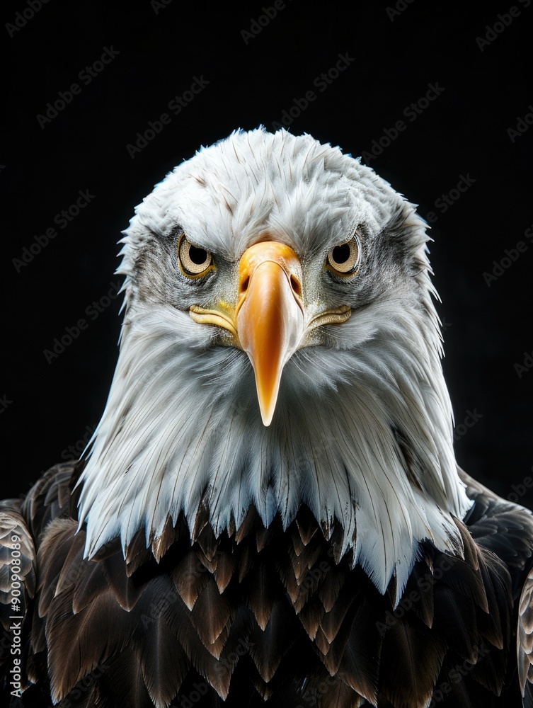 Close-up shot of a bald eagle perched on a black surface, great for wildlife and nature-themed designs Close-up shot of a bald eagle perched on a black surface, great for wildlife and nature-themed designs