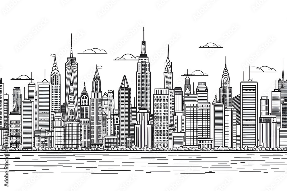 Naklejka premium City landscape coloring page