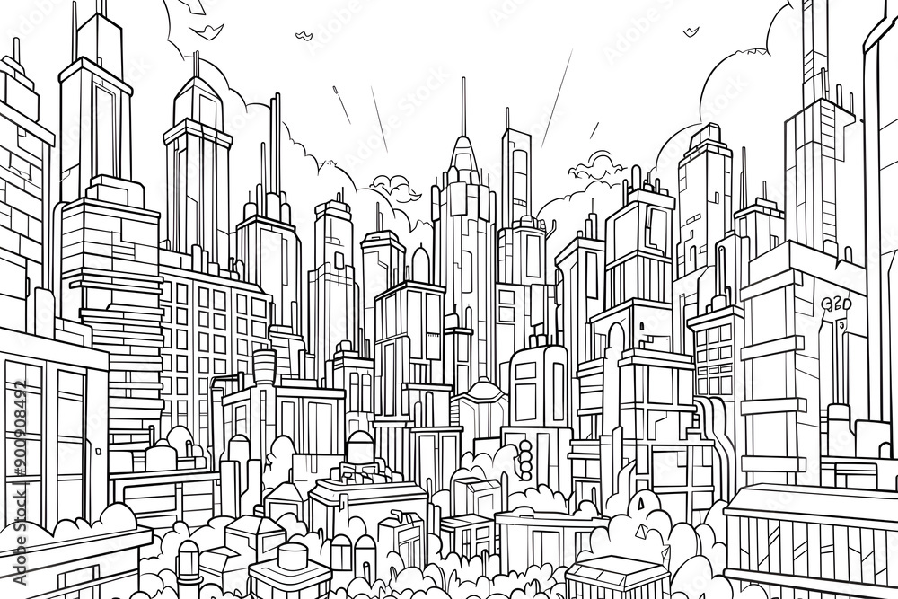 Obraz premium City landscape coloring page