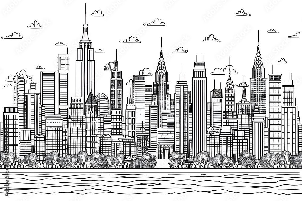 Naklejka premium City landscape coloring page