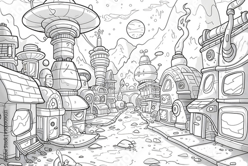 City landscape coloring page