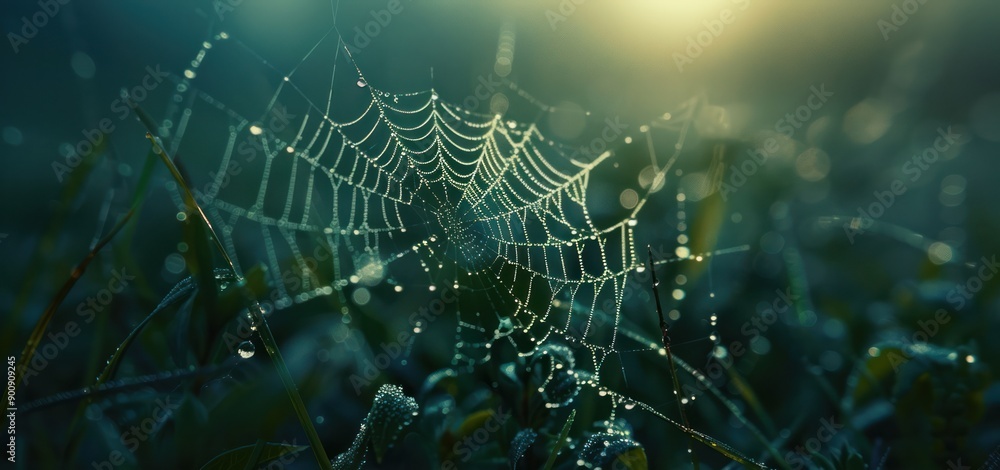 Cobwebs dew on the cool morning grass Cobwebs dew on the cool morning grass