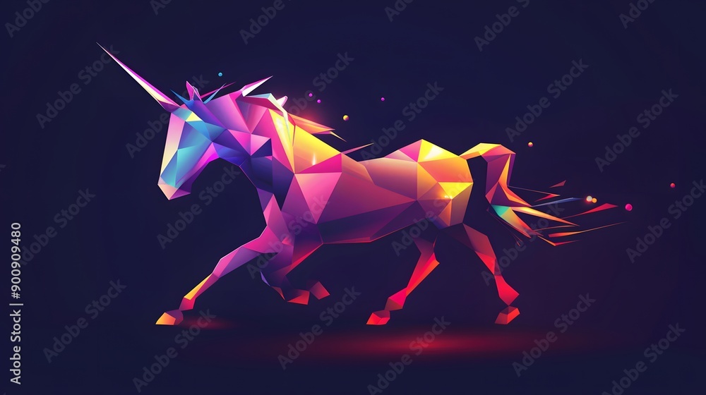 Fototapeta premium Abstract Polygonal Unicorn with Glowing Mane