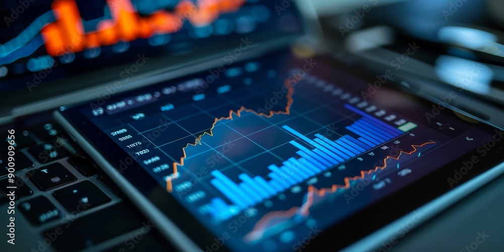 Detailed stock market chart on a digital tablet with financial news and market updates, symbolizing global finance and economic trends Detailed stock market chart on a digital tablet with financial news and market updates, symbolizing global finance and economic trends