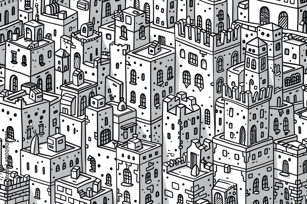 Fototapeta premium City landscape coloring page