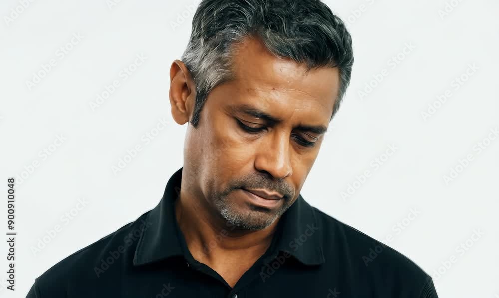 Lifestyle portrait video of a serious Vietnamese man in his 40s against a white background Lifestyle portrait video of a serious Vietnamese man in his 40s against a white background