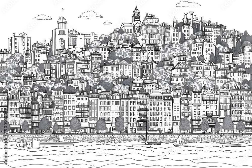 Obraz premium City landscape coloring page