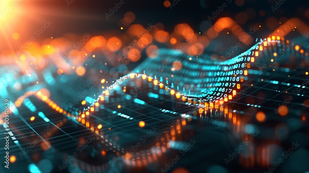 Abstract Digital Data Wave with Binary Code Abstract Digital Data Wave with Binary Code