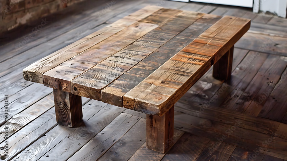 Fototapeta premium Rustic Wooden Coffee Table on a Wooden Floor