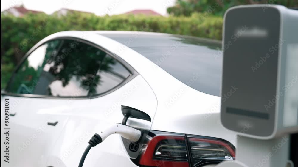 Electric vehicle technology utilized to residential area or home charging station for EV car battery recharge. Eco-friendly transport by clean and sustainable energy for future environment. Fastidious Electric vehicle technology utilized to residential area or home charging station for EV car battery recharge. Eco-friendly transport by clean and sustainable energy for future environment. Fastidious