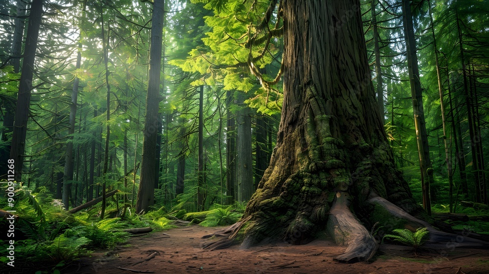 Fototapeta premium Douglas fir tree in Cathedral Grove, MacMillan Provincial Park, Vancouver island, British Columbia, Canada.
