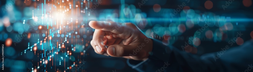 Hand Interacting with Digital Financial Data Hand Interacting with Digital Financial Data