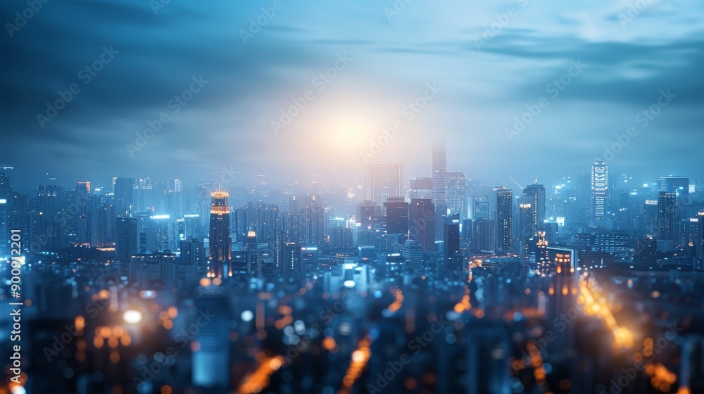 Obraz premium Modern Cityscape at Dusk with Glowing Lights