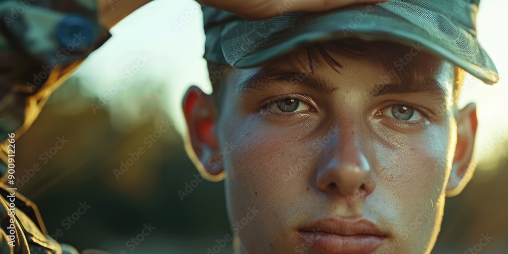 Close-up of a person with a hat on their head, perfect for use in portraits or everyday situations Close-up of a person with a hat on their head, perfect for use in portraits or everyday situations