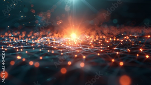 Abstract Glowing Network Connections with Light Flare